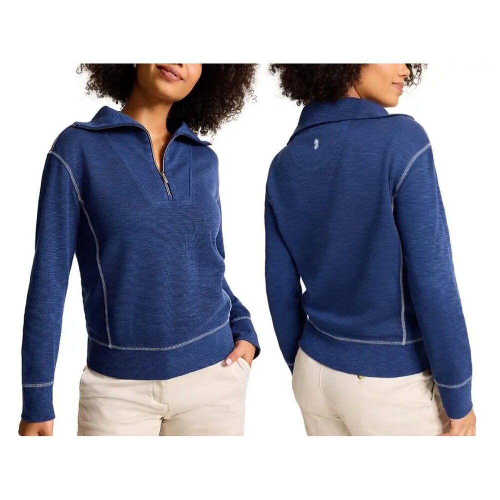 Tommy Bahama Tobago Bay Half-Zip Pullover‎ Sweatshirt, Island Navy Women's Large